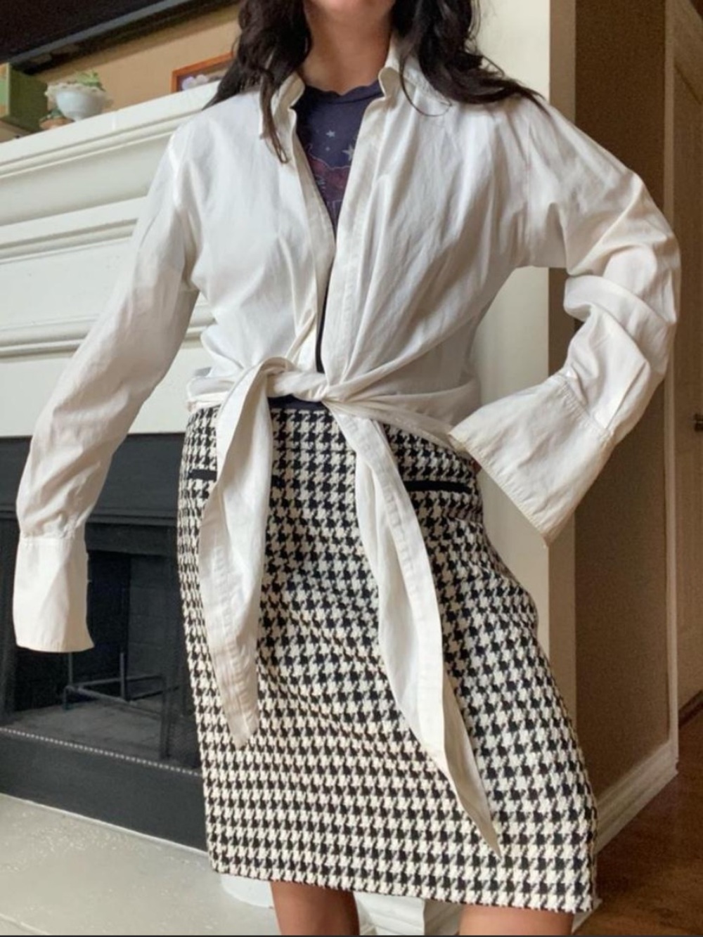 Dana Buchman White Tie Front Long Sleeve Shirt